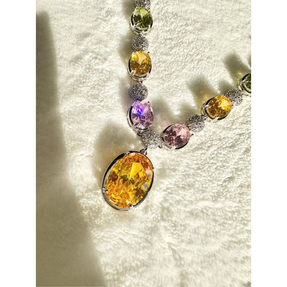 Gorgeous oval canary and multicolor cubic zirconia statement necklace  - Picture 5 of 12